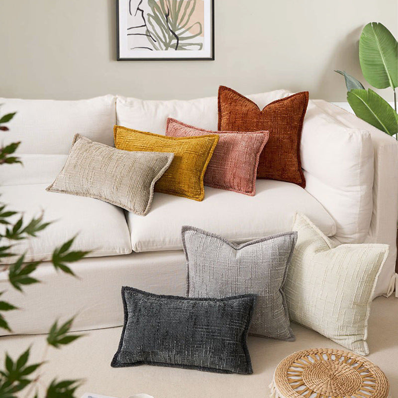 Oatmeal Chenille Crosshatch Textured Pillow Covers Set of 2 - Modern Minimalist Sofa Bed Cushion Covers 45x45cm & 30x50cm(without pillow core)