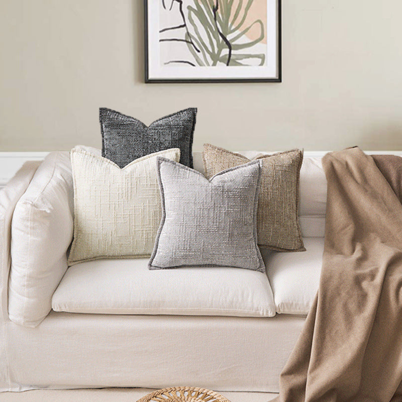 Oatmeal Chenille Crosshatch Textured Pillow Covers Set of 2 - Modern Minimalist Sofa Bed Cushion Covers 45x45cm & 30x50cm(without pillow core)