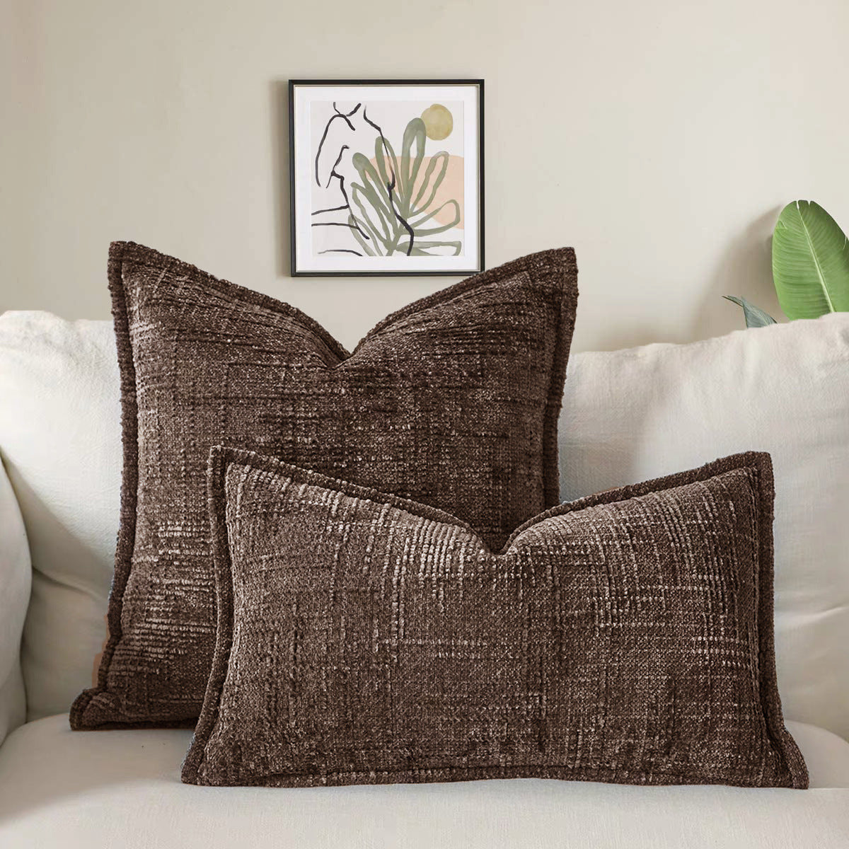 Coffee Chenille Crosshatch Textured Pillow Covers Set of 2 - Modern Minimalist Sofa Bed Cushion Covers 45x45cm &amp; 30x50cm(without pillow core)
