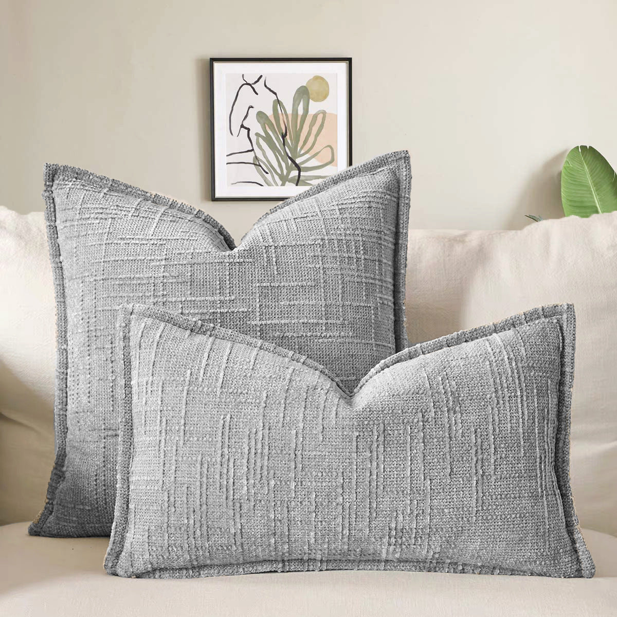 Grey Chenille Crosshatch Textured Pillow Covers Set of 2 - Modern Minimalist Sofa Bed Cushion Covers 45x45cm &amp; 30x50cm(without pillow core)