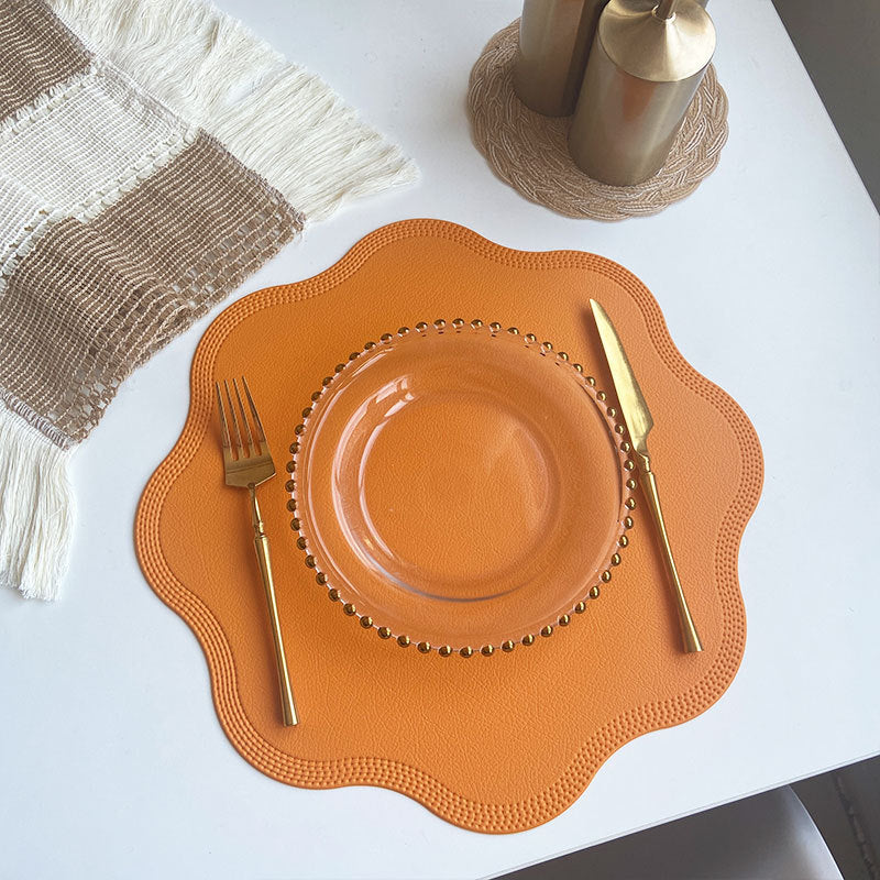 Orange Nordic Style Faux Leather Placemats Set of 4 - Heat-Resistant Waterproof Table Mats 38x38cm(cutlery not included)