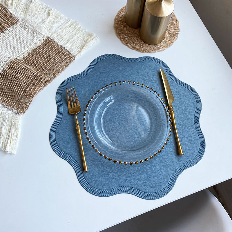 Blue Nordic Style Faux Leather Placemats Set of 4 - Heat-Resistant Waterproof Table Mats 38x38cm(cutlery not included)