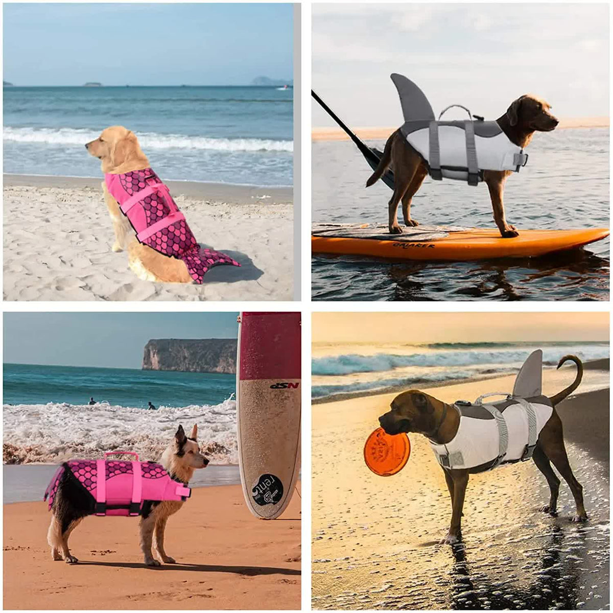 Size S Blue Scales Pattern Pet Life Jacket for Dogs - Summer Swimming Safety Vest with Shark Fin for Small to Large Breeds