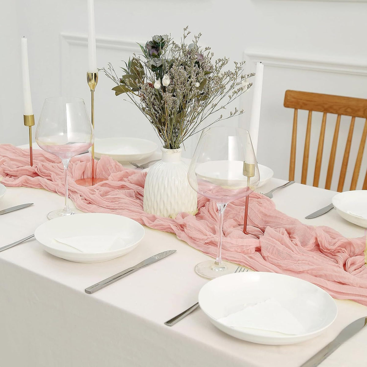 Beige Bohemian Gauze Table Runner 2-Pack - Polyester Fabric for Party and Birthday Table Decor