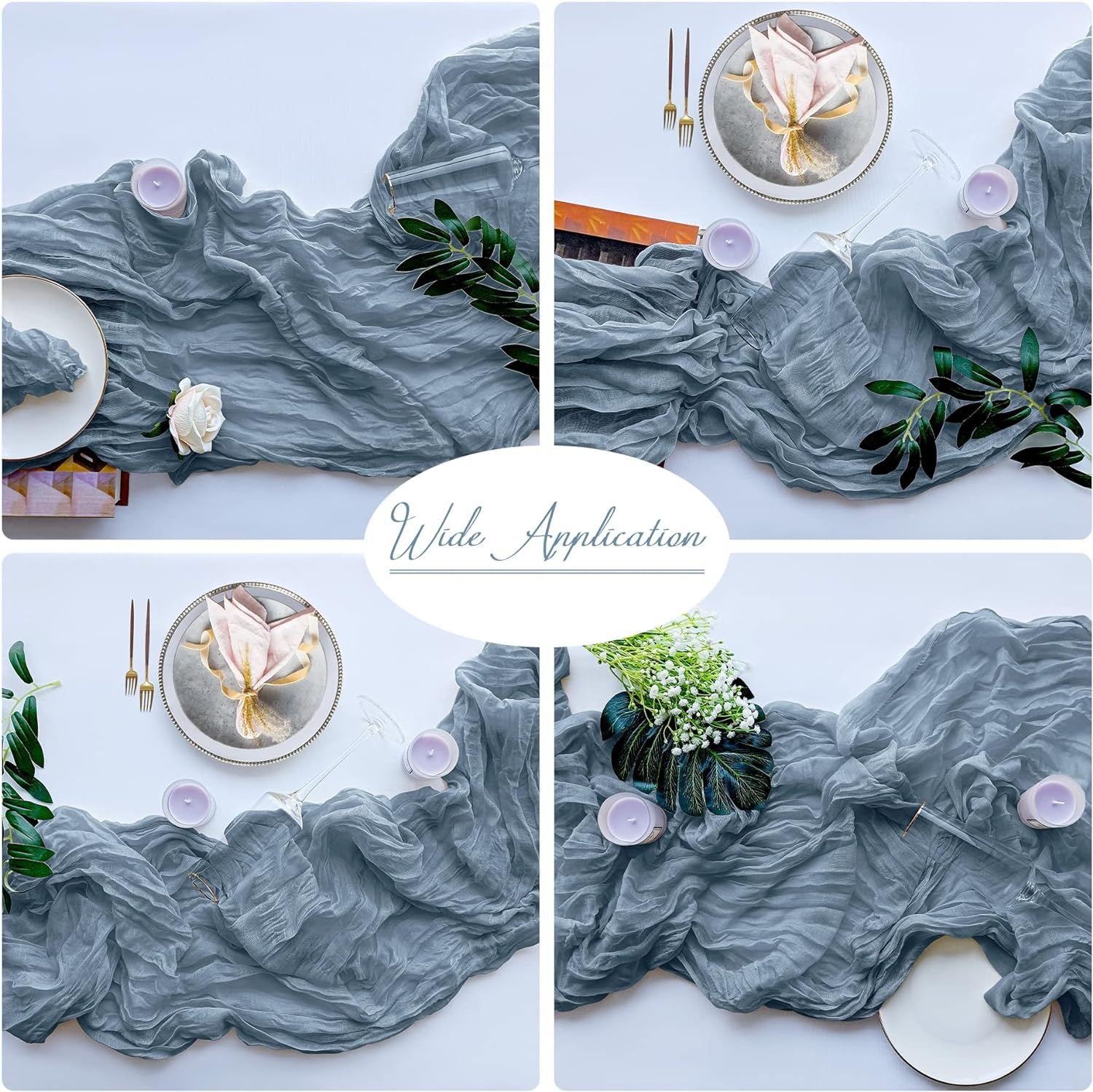 Beige Bohemian Gauze Table Runner 2-Pack - Polyester Fabric for Party and Birthday Table Decor