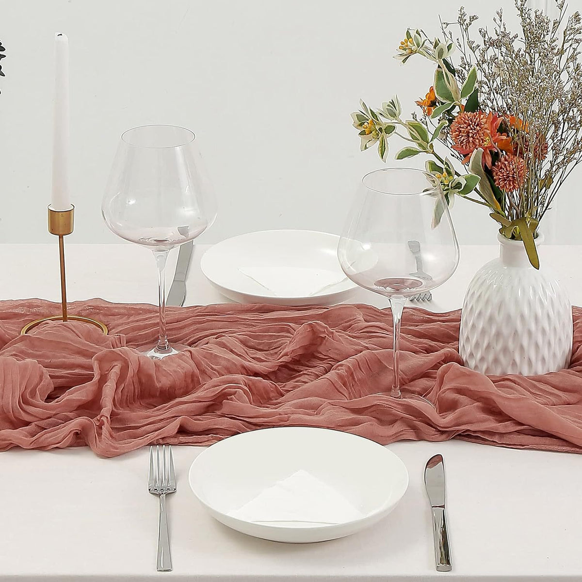 Dark Pink Bohemian Gauze Table Runner 2-Pack - Polyester Fabric for Party and Birthday Table Decor