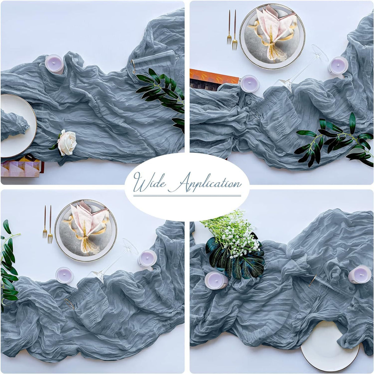 Blue Bohemian Gauze Table Runner 2-Pack - Polyester Fabric for Party and Birthday Table Decor