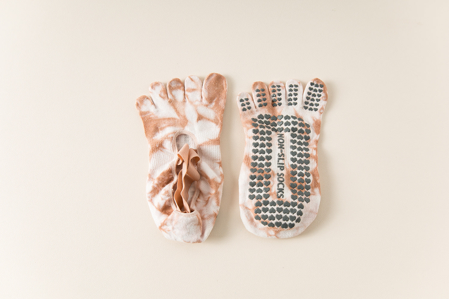 2 Pairs Pink Tie-Dye Non-Slip Yoga Socks for Women - Five-Toe Cotton Blend Socks for Pilates and Indoor Sports