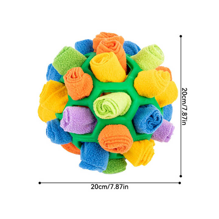 Red Ball And Colorful Strips Of Fabric Interactive Pet Snuffle Ball - Treat-Dispensing Toy for Dogs and Cats, 20 cm TPR and Felt Fabric for Mental Stimulation