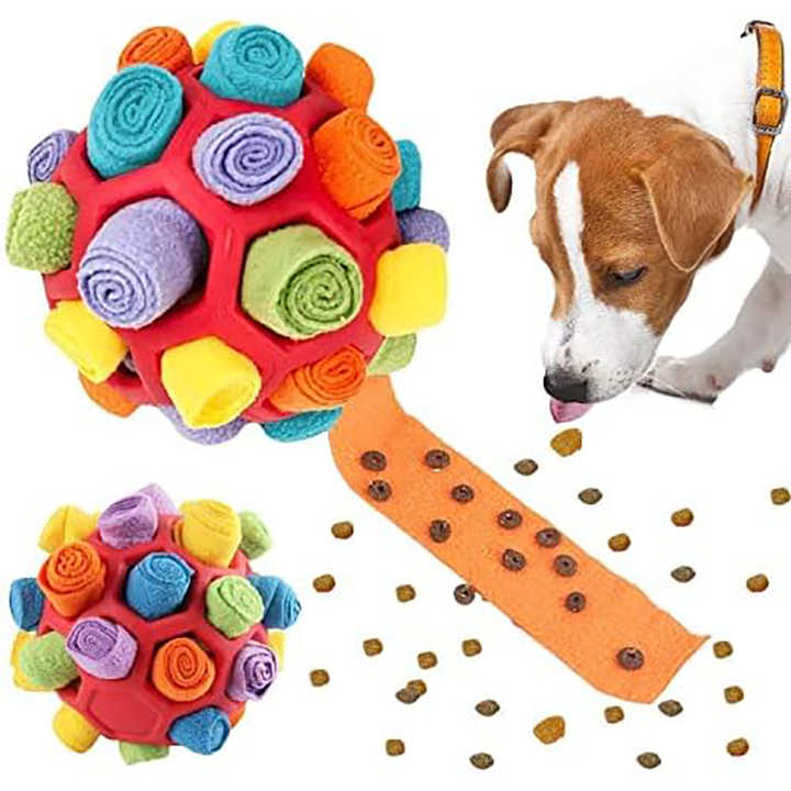 Blue Ball And Blue Strips Of Fabric Interactive Pet Snuffle Ball - Treat-Dispensing Toy for Dogs and Cats, 20 cm TPR and Felt Fabric for Mental Stimulation