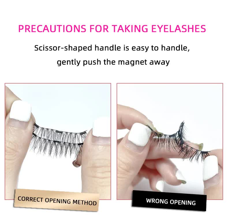 Style 4 Black Magnetic False Eyelashes Kit - 3 Pairs with Applicator Clip and Mirror Case