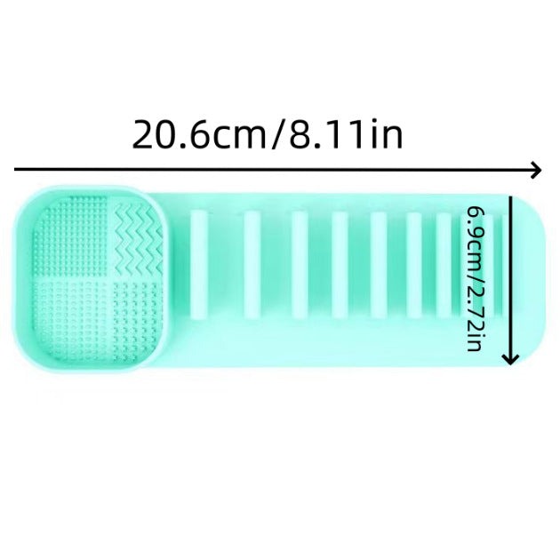 3 Pcs Grey Silicone Makeup Brush Organizer and Cleaning Rack - Wall-Mounted Holder with Brush Cleaning Texture