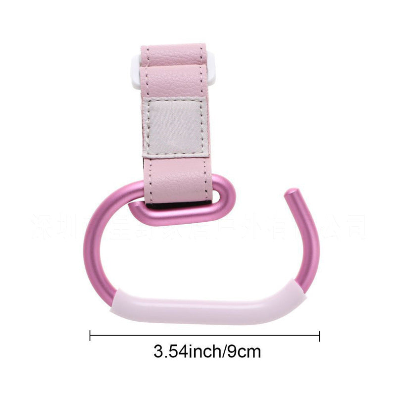 Pink Stroller Hooks 4-Pack - Leather and Alloy Pram Hooks with Velcro for Mom Bags and Accessories