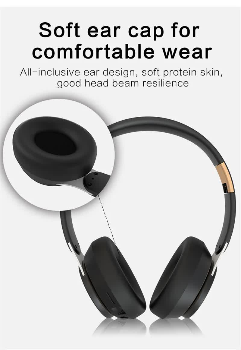 Black Wireless Bluetooth Headphones with Noise Reduction - Heavy Bass, Long Battery Life, TF Card Support