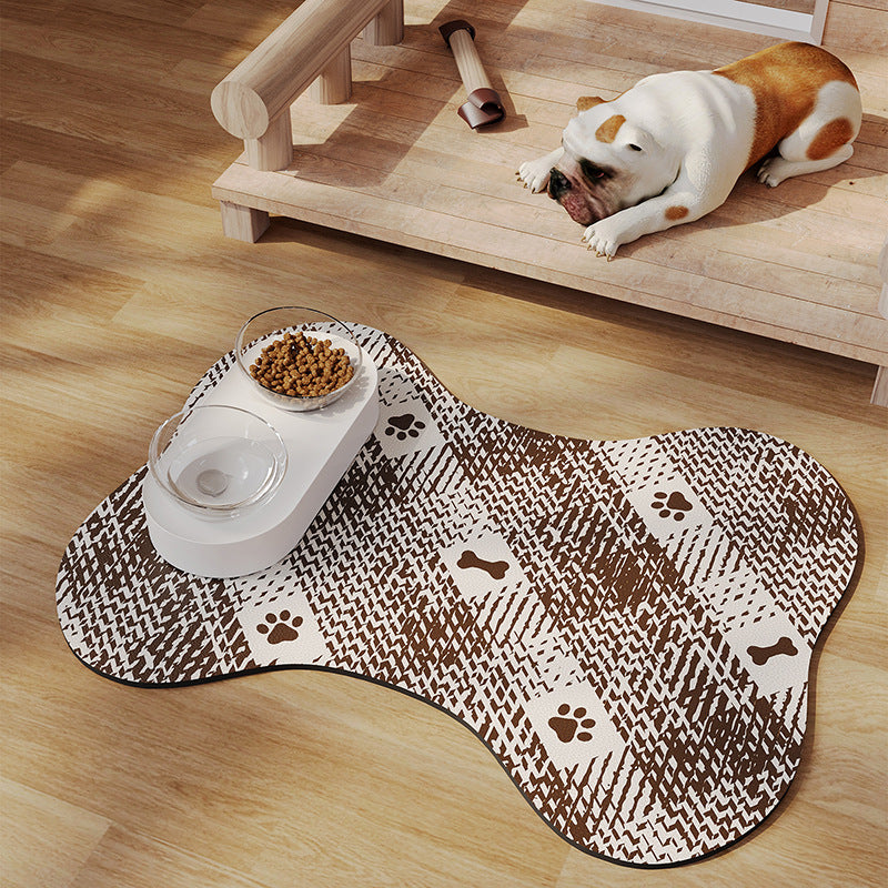 Brown And White Pet Feeding Mat 50x70cm - Anti-Slip, Durable Diatom Mud Mat for Dogs and Cats, Easy to Clean