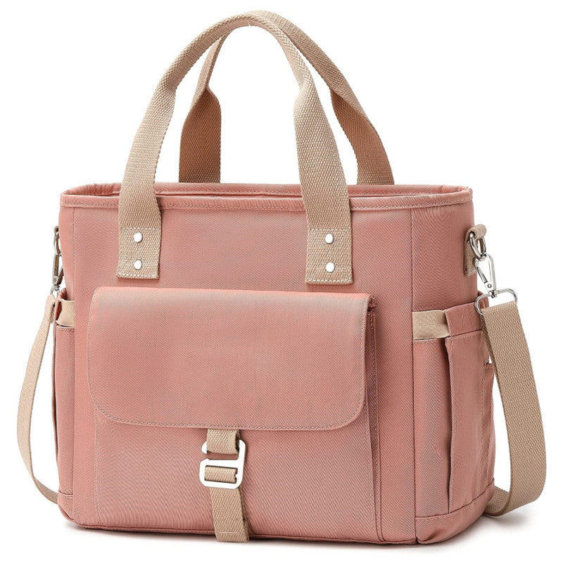 Pink Spacious Insulated Lunch Bag - Wide Open Design, Removable Strap, Side Water Bottle Pockets - Perfect for Work, Picnic &amp; Travel