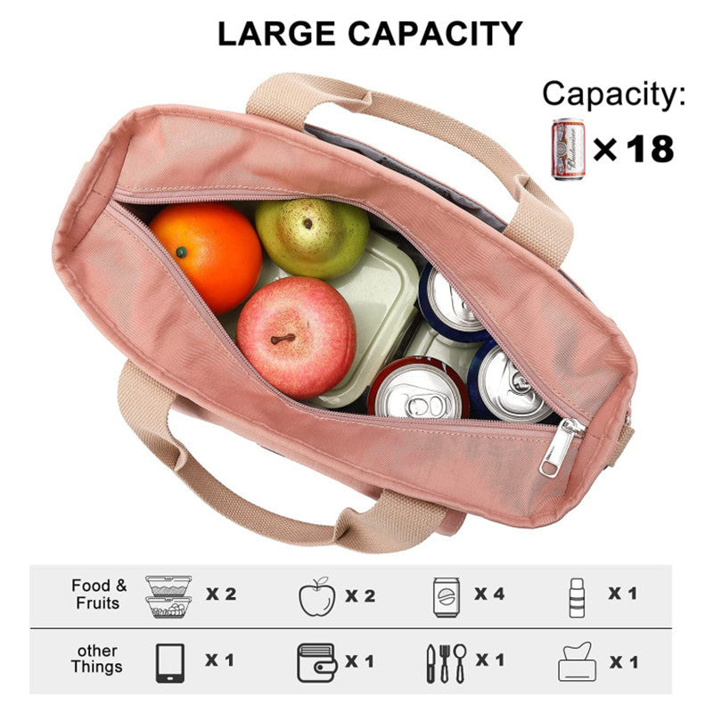 Pink Spacious Insulated Lunch Bag - Wide Open Design, Removable Strap, Side Water Bottle Pockets - Perfect for Work, Picnic & Travel