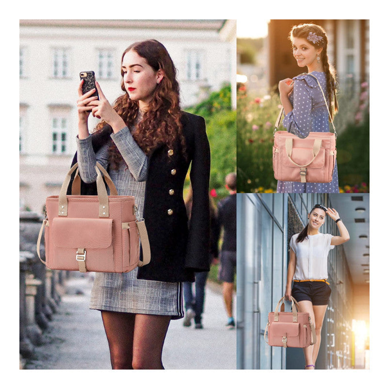 Pink Spacious Insulated Lunch Bag - Wide Open Design, Removable Strap, Side Water Bottle Pockets - Perfect for Work, Picnic & Travel