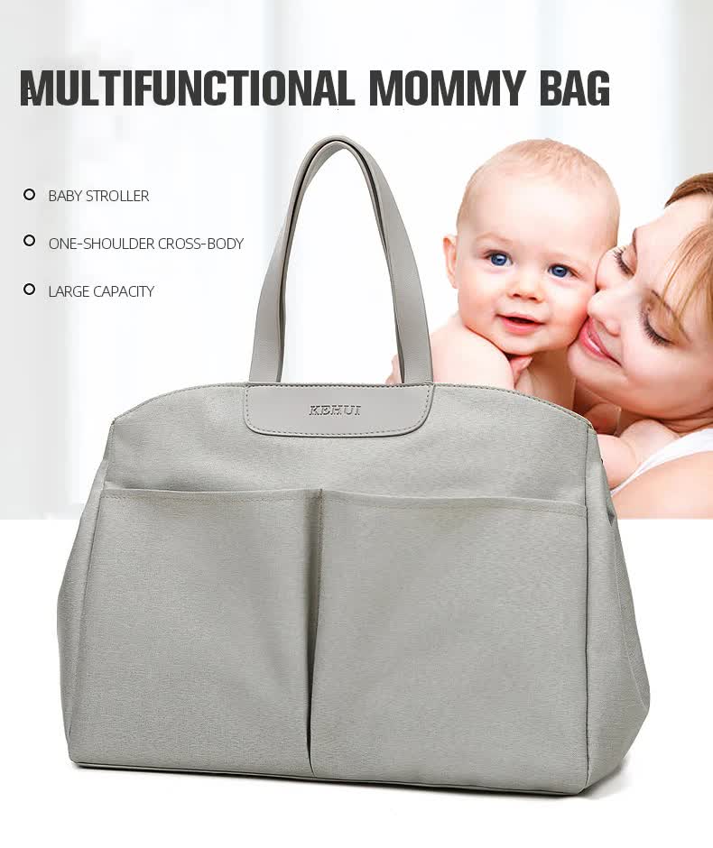 Size Large Grey Stylish Multi-Function Diaper Bag - Insulated Tote with Shoulder Strap for Baby Essentials