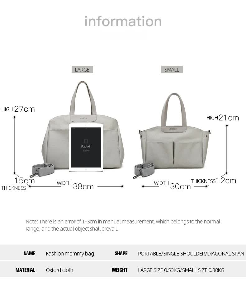 Size Large Black Stylish Multi-Function Diaper Bag - Insulated Tote with Shoulder Strap for Baby Essentials