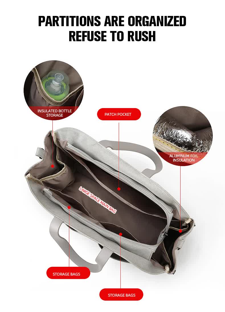 Size Large Black Stylish Multi-Function Diaper Bag - Insulated Tote with Shoulder Strap for Baby Essentials