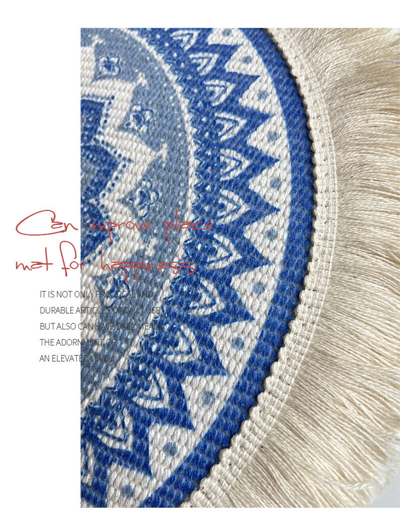 4 Pcs Beige and Orange Boho Chic Woven Cotton Placemat with Tassels - Nordic Bohemian Style(Tableware is a prop for shooting and is not included)