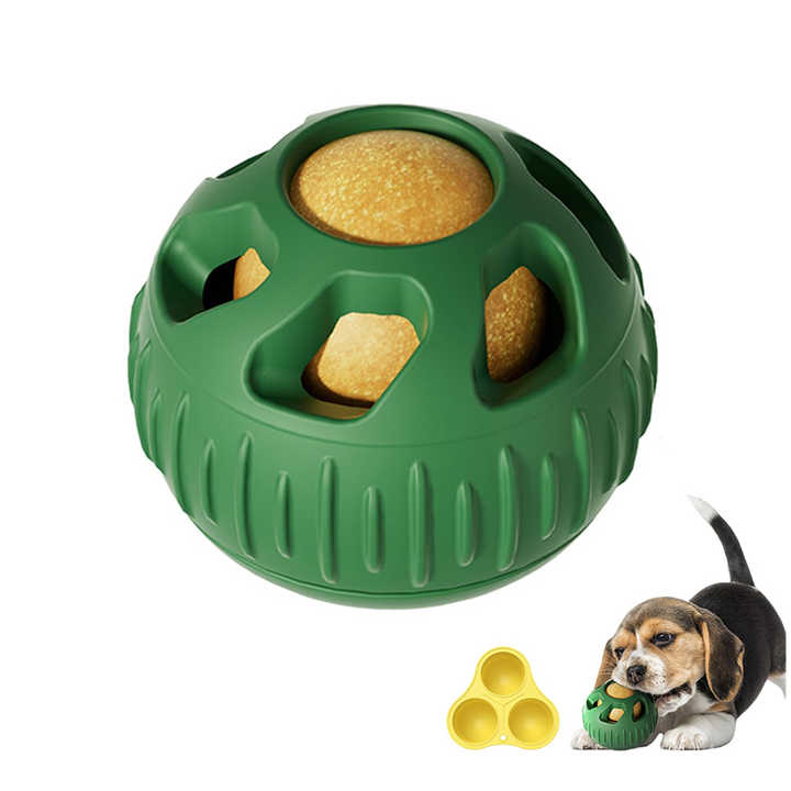 Green Ball and Yellow Mold Pet Treat Dispensing Ball and Molding Set - Silicone Dog Chew Toy for Teeth Cleaning and Boredom Relief