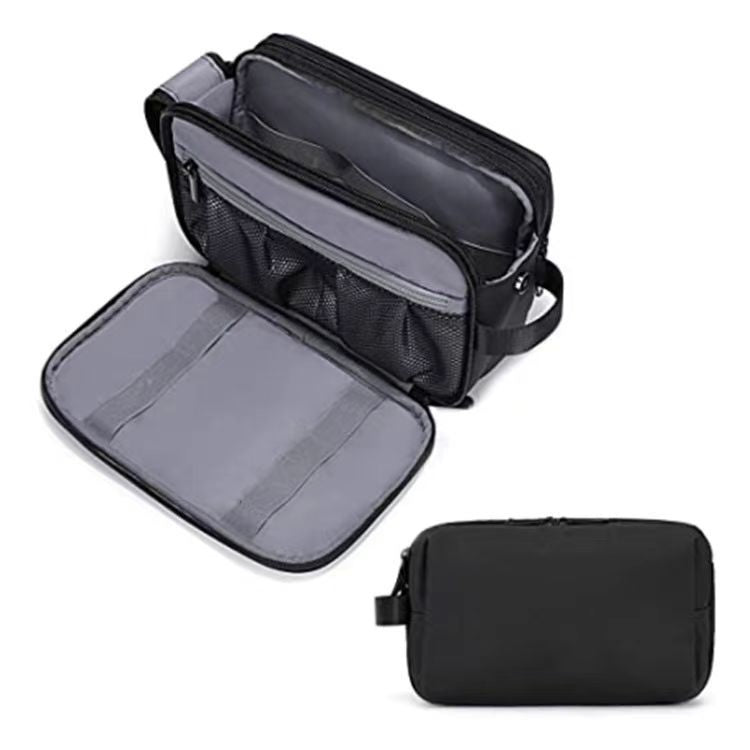 Black Stylish Waterproof Travel Toiletry Bag Organizer - Large Capacity Shaving Kit &amp; Makeup Case(Makeup is a prop for shooting and is not included)