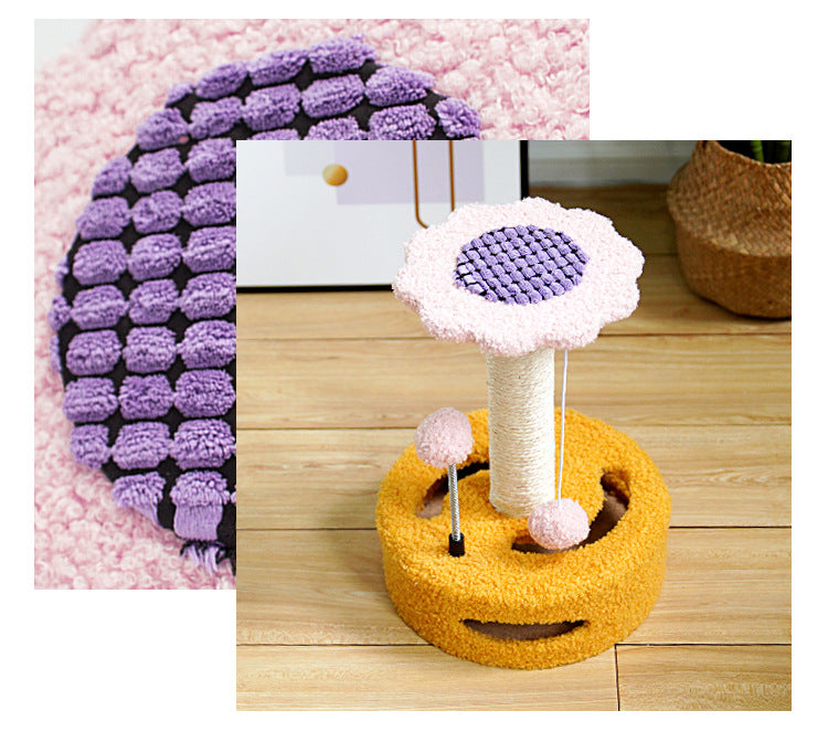 Blue And Grey Sunflower Cat Scratching Post - 35cm Sisal Cat Tree with Plush Toys for Small Cats
