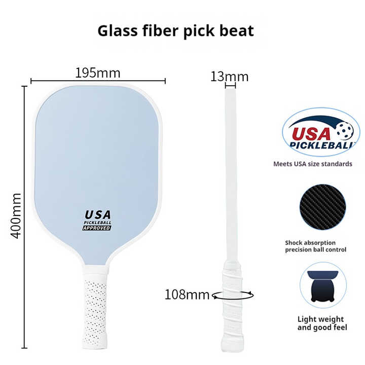 Light Blue Fiberglass Pickleball Paddle - Lightweight 215g with Anti-Slip TPU Grip for Outdoor Sports