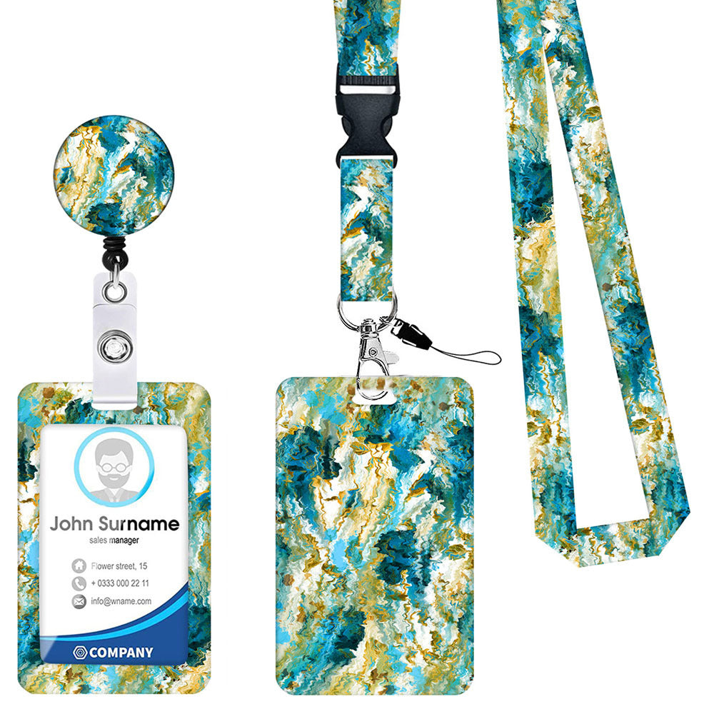 2 Pcs Blue and Green Retractable Badge Reel &amp; ID Card Holder Set with Lanyard - Durable ABS Plastic