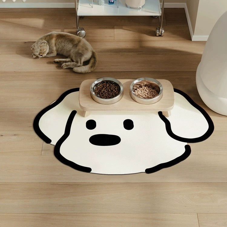 2 Pcs Style 1 White And Black Puppy pattern Cartoon Pet Feeding Mat for Cats &amp; Dogs - Absorbent Diatom Mud Splash-Proof Mat, Easy to Clean