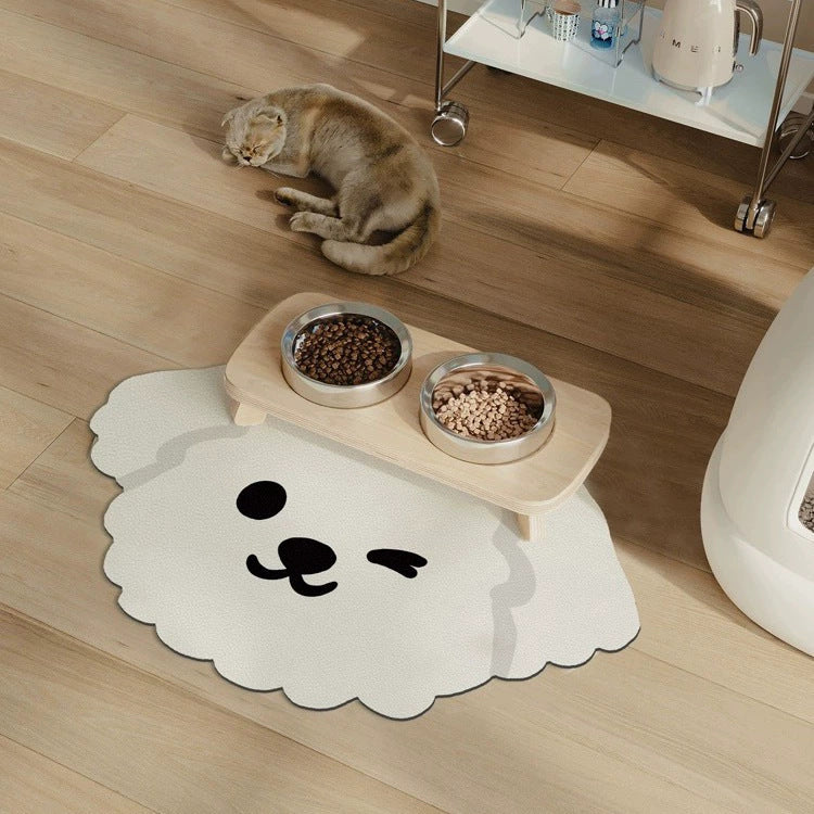 2 Pcs Style 7 White and Black Puppy pattern Cartoon Pet Feeding Mat for Cats & Dogs - Absorbent Diatom Mud Splash-Proof Mat, Easy to Clean