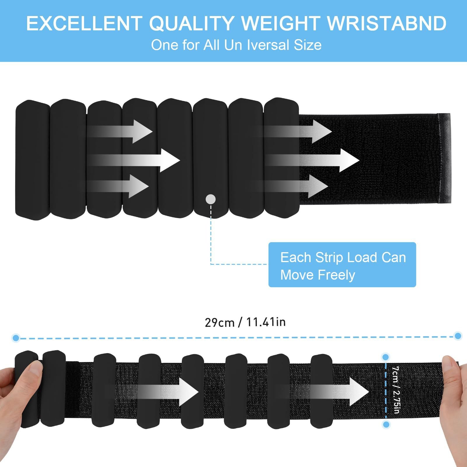Black Adjustable Silicone Wrist & Ankle Weights - 2lb Pair (900g) | Comfortable Fitness Resistance Bands for Workout, Running, Training
