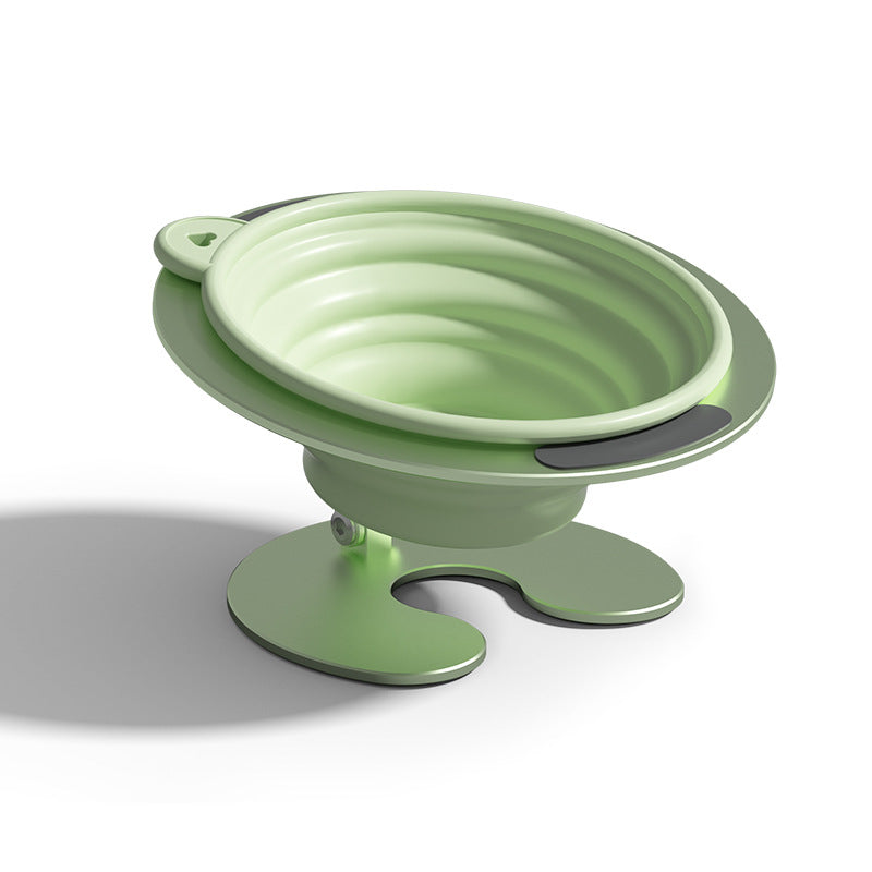 Green Foldable Elevated Pet Bowl Set - Tilted Ergonomic Cat Feeder with Aluminum Stand &amp; Silicone Bowl