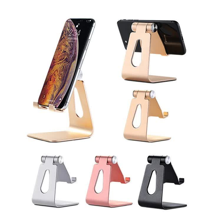 2 Pcs Black Foldable Aluminum Alloy Phone & Tablet Stand - Adjustable Portable Desktop Holder