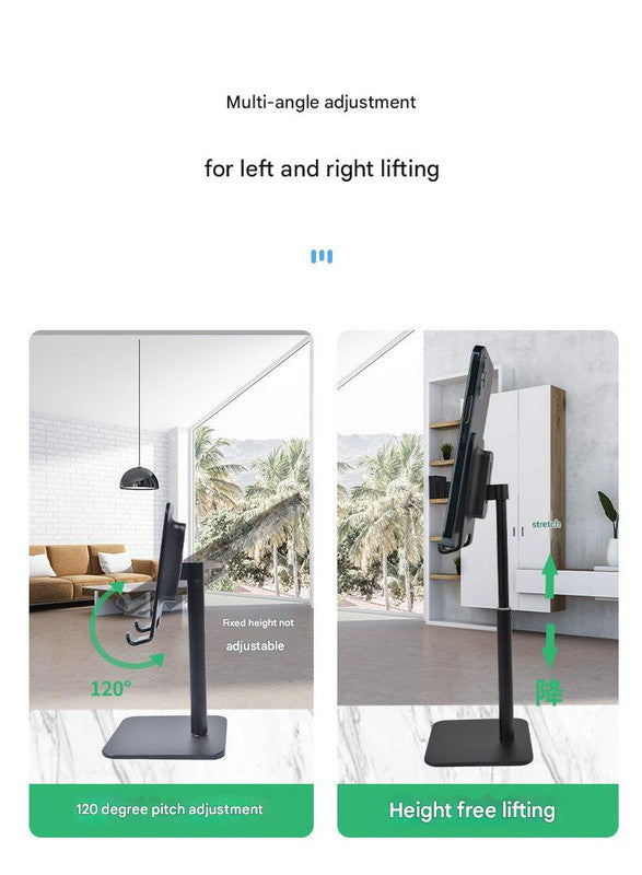 Silver Adjustable Aluminum Alloy Phone and Tablet Stand - Telescopic Desktop Holder for Live Streaming and Hands-Free Use