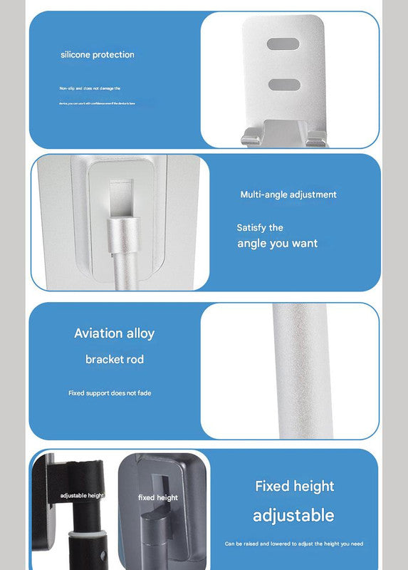 Gold Adjustable Aluminum Alloy Phone and Tablet Stand - Telescopic Desktop Holder for Live Streaming and Hands-Free Use