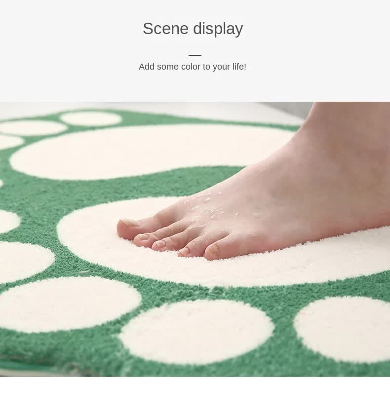 2 Pcs Green And White Foot-Shaped Plush Bath Mat - Non-Slip Absorbent Bathroom Rug for Bedroom and Doorway (50x80cm)