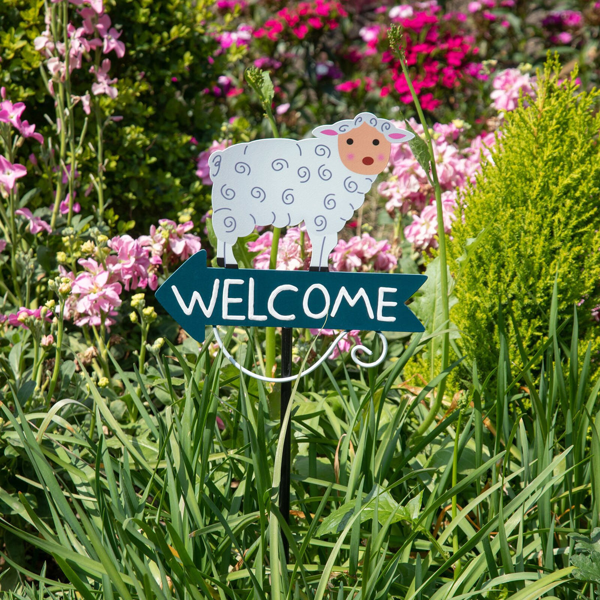 Grey Goat Pattern Charming Metal Garden Stakes | Welcome Yard & Lawn Decor