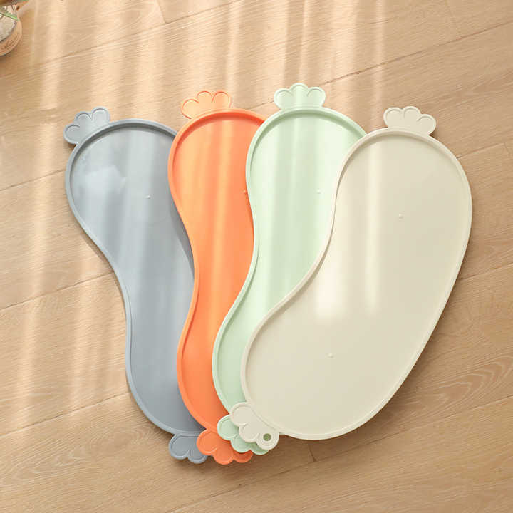 Orange Non-Slip Pet Feeding Mat - Waterproof Dog & Cat Food Bowl Placemat with Raised Edges