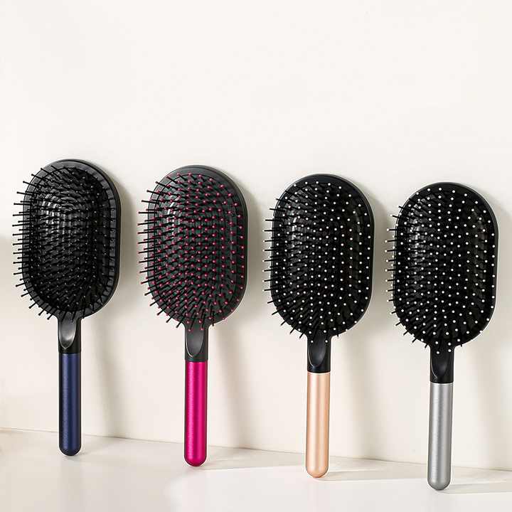 Rose Red Air Cushion Massage Paddle Brush & Wide Tooth Comb Set - Gentle Detangling for All Hair Types