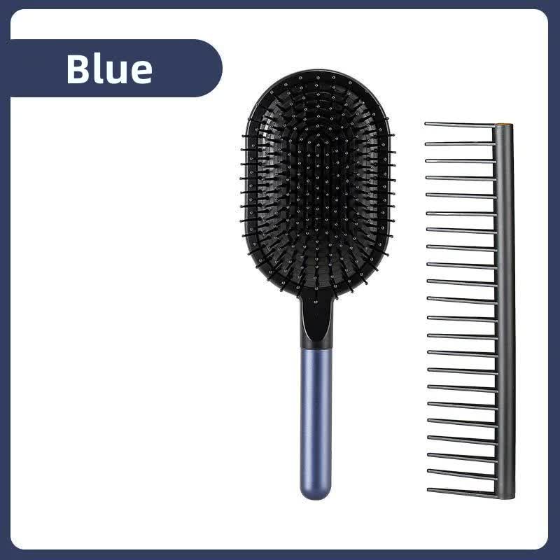 Blue Air Cushion Massage Paddle Brush &amp; Wide Tooth Comb Set - Gentle Detangling for All Hair Types