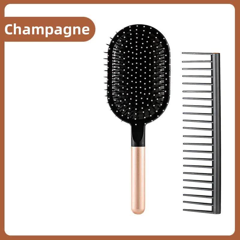 Champagne Air Cushion Massage Paddle Brush &amp; Wide Tooth Comb Set - Gentle Detangling for All Hair Types