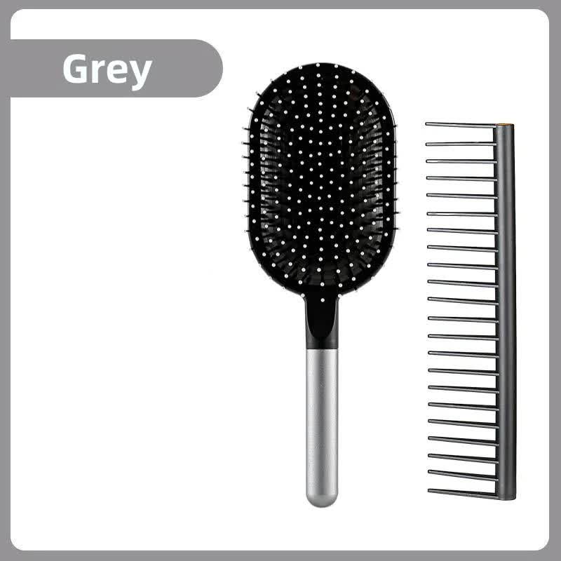 Grey Air Cushion Massage Paddle Brush &amp; Wide Tooth Comb Set - Gentle Detangling for All Hair Types