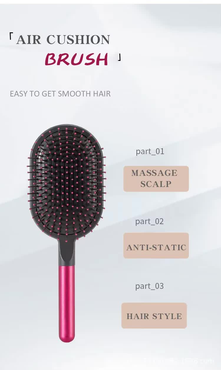 Grey Air Cushion Massage Paddle Brush & Wide Tooth Comb Set - Gentle Detangling for All Hair Types