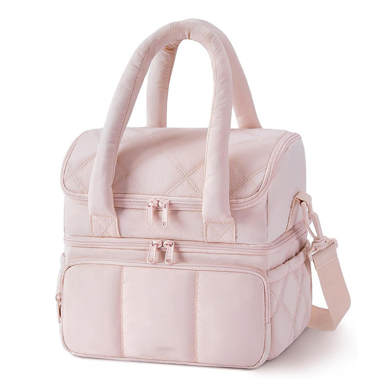 Pink Chic Double Deck Insulated Lunch Bag - Leakproof Cooler Tote for Women