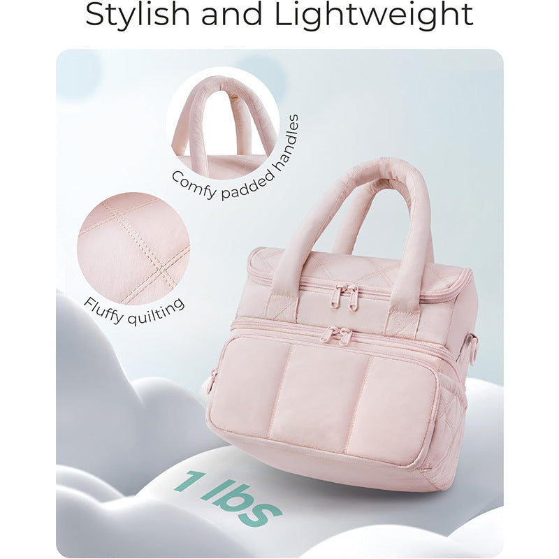 Pink Chic Double Deck Insulated Lunch Bag - Leakproof Cooler Tote for Women