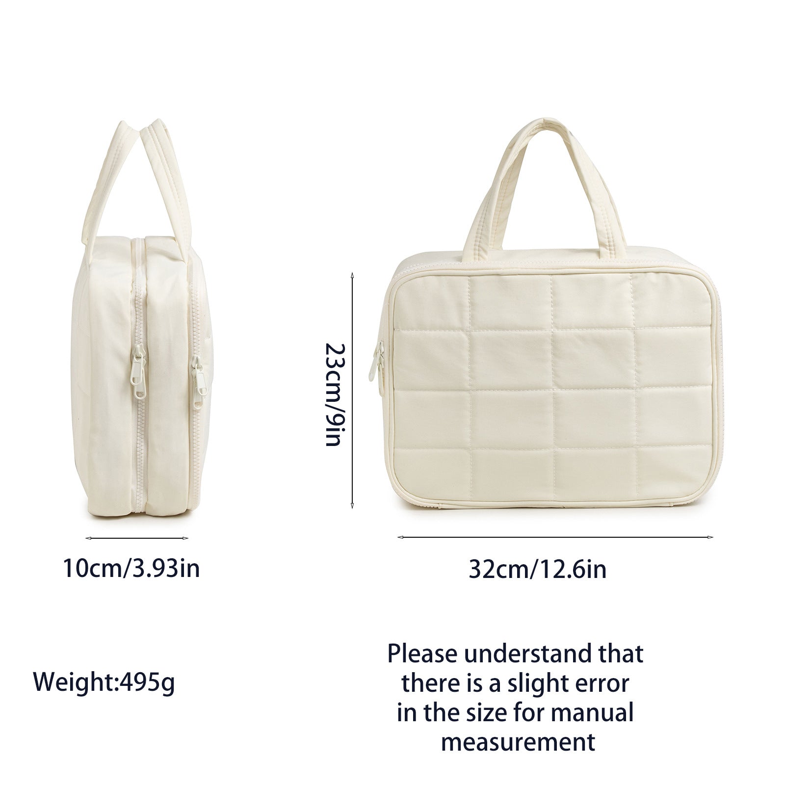 Size L Beige Quilted Hanging Toiletry Bag with Jewelry Organizer - Travel Cosmetic Case(31*12*23)