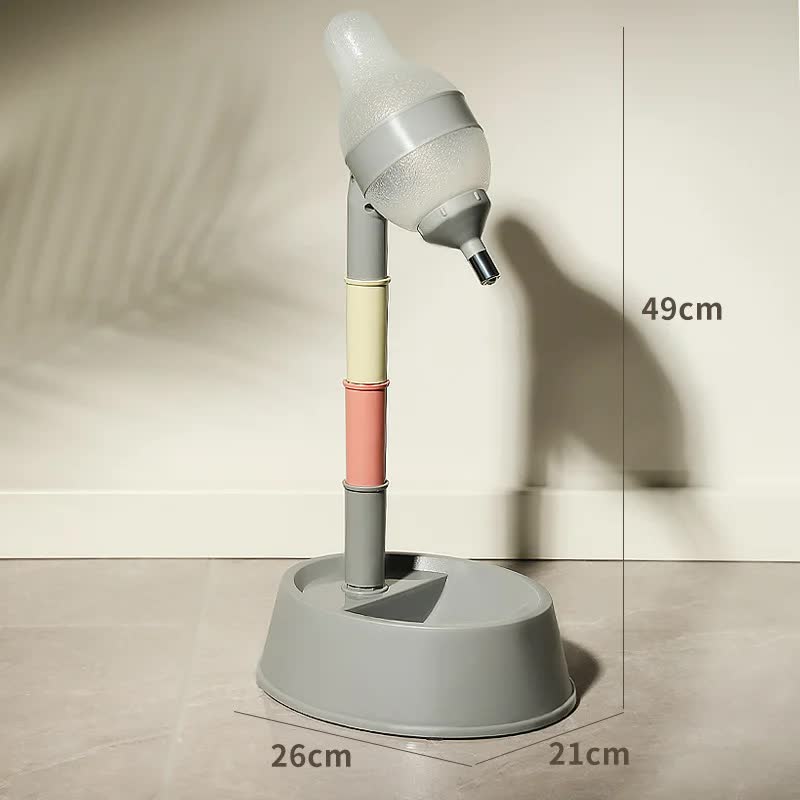 Grey Base Adjustable Height Pet Water Dispenser with Food Bowl Base - Non-Drip Bottle Feeder Station for Dogs &amp; Cats